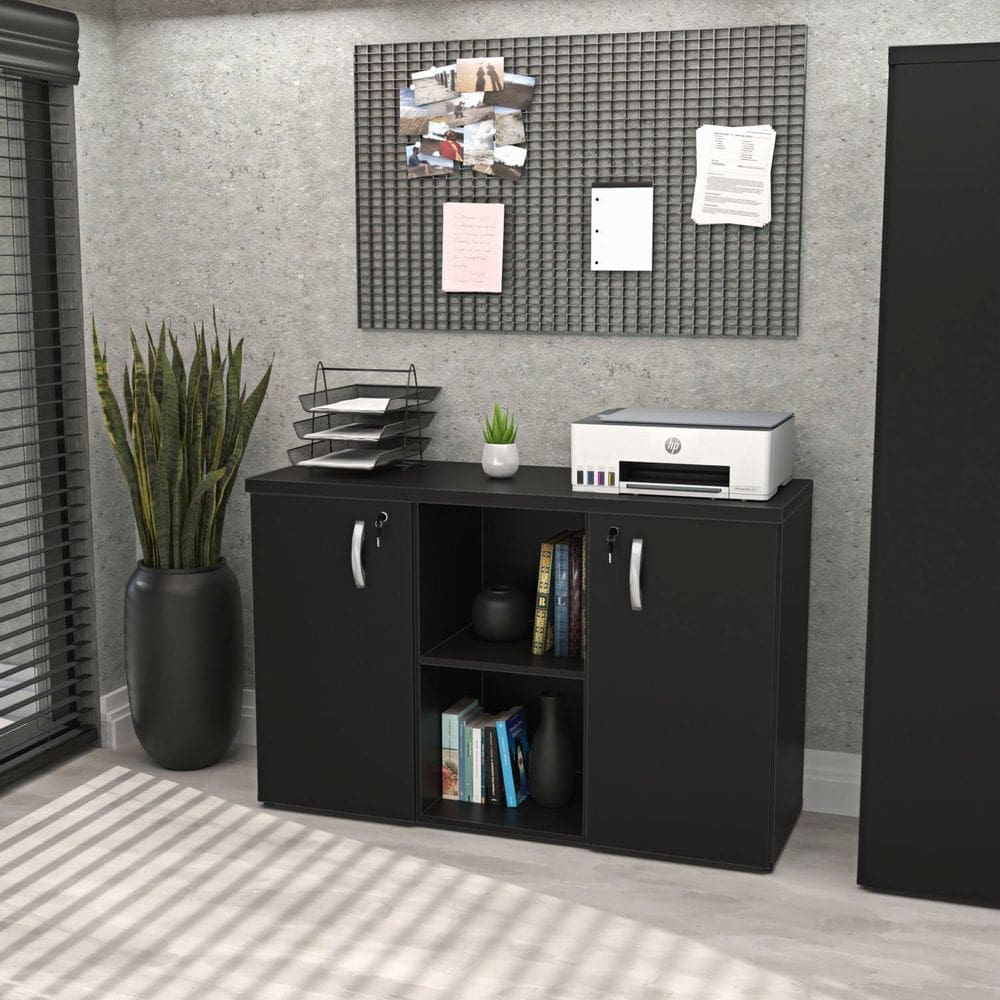 Armário Baixo Credenza com Chave 120cm X 42cm Escritório Preto