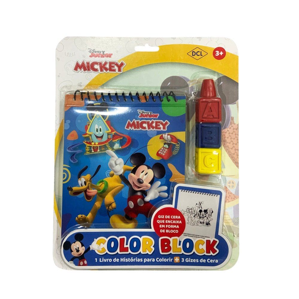 Livro Infantil Mickey de Colorir com 3 Gizes de Cera Inmetro
