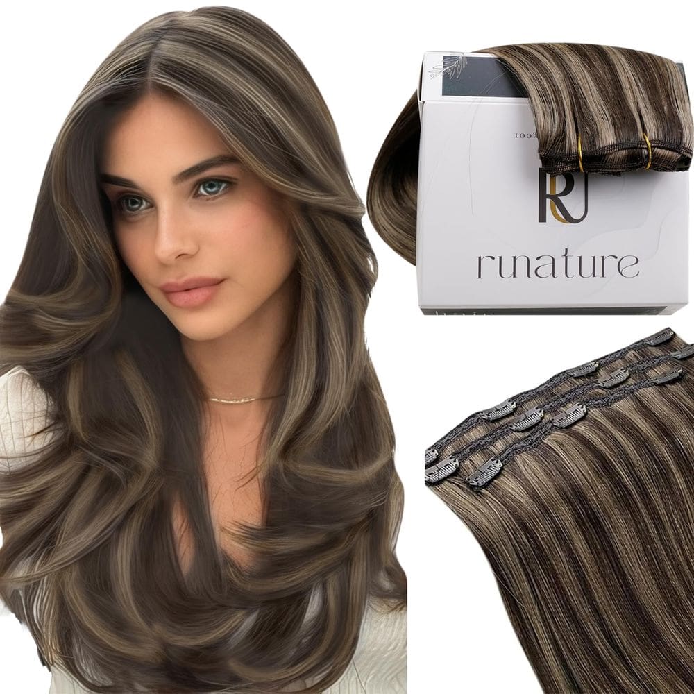 Extensões de cabelo RUNATURE Castanho escuro Cabelo humano real 30cm