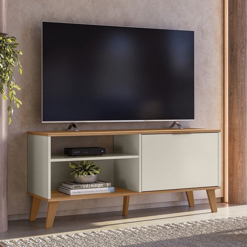 Rack para Tv até 50 Polegadas com 1 Porta Madri Off White/Marrom
