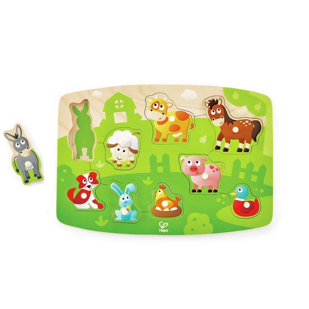 Jogo de quebra-cabeça Hape Farmyard Peg Puzzle 10 peças para crianças