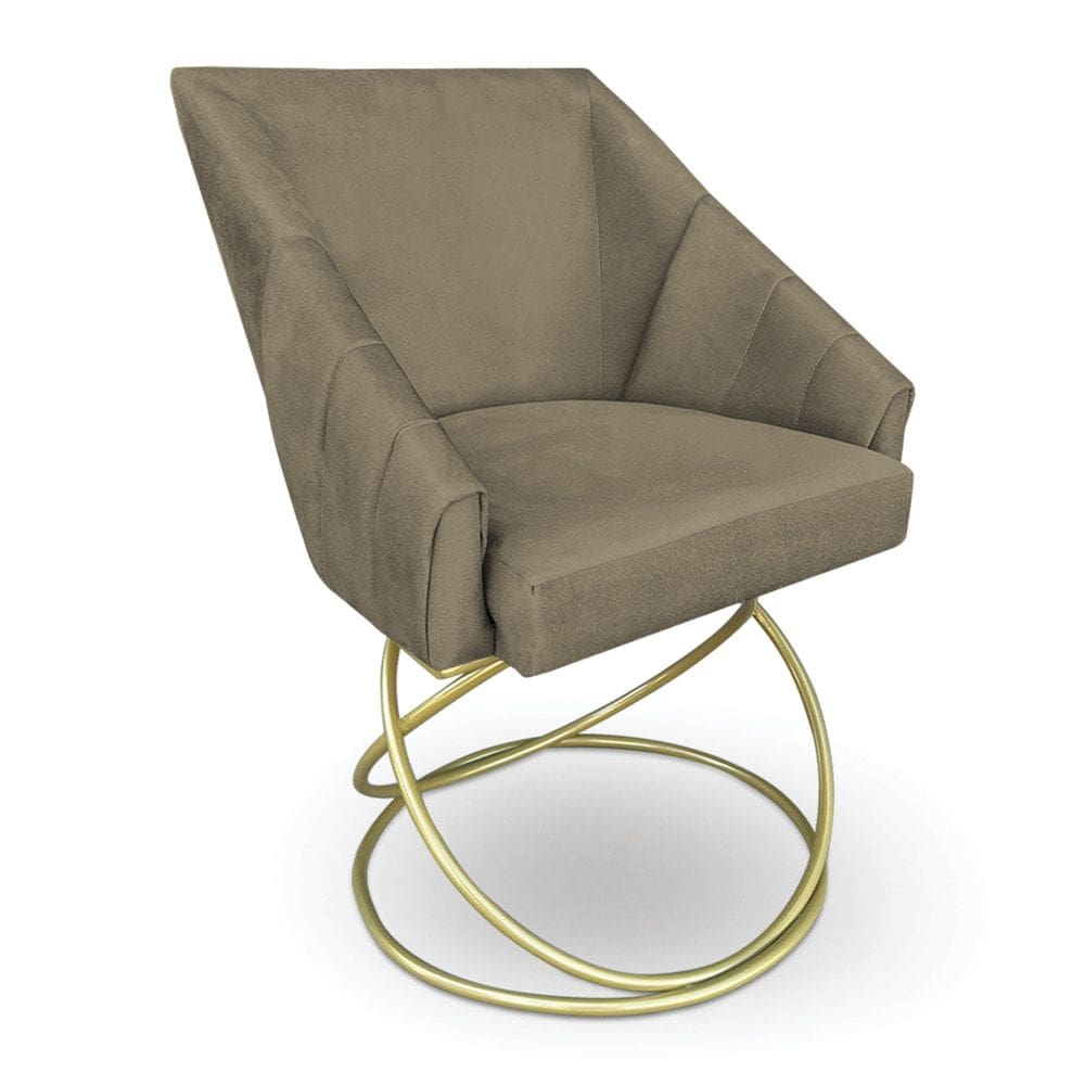 Poltrona Luxo Alana Suede Marrom Rato Base de Ferro Dourado - Pallazio