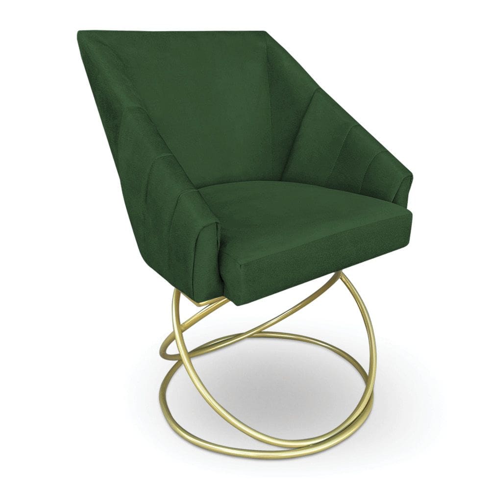 Poltrona Luxo Alana Suede Verde Base de Ferro Dourado - Pallazio