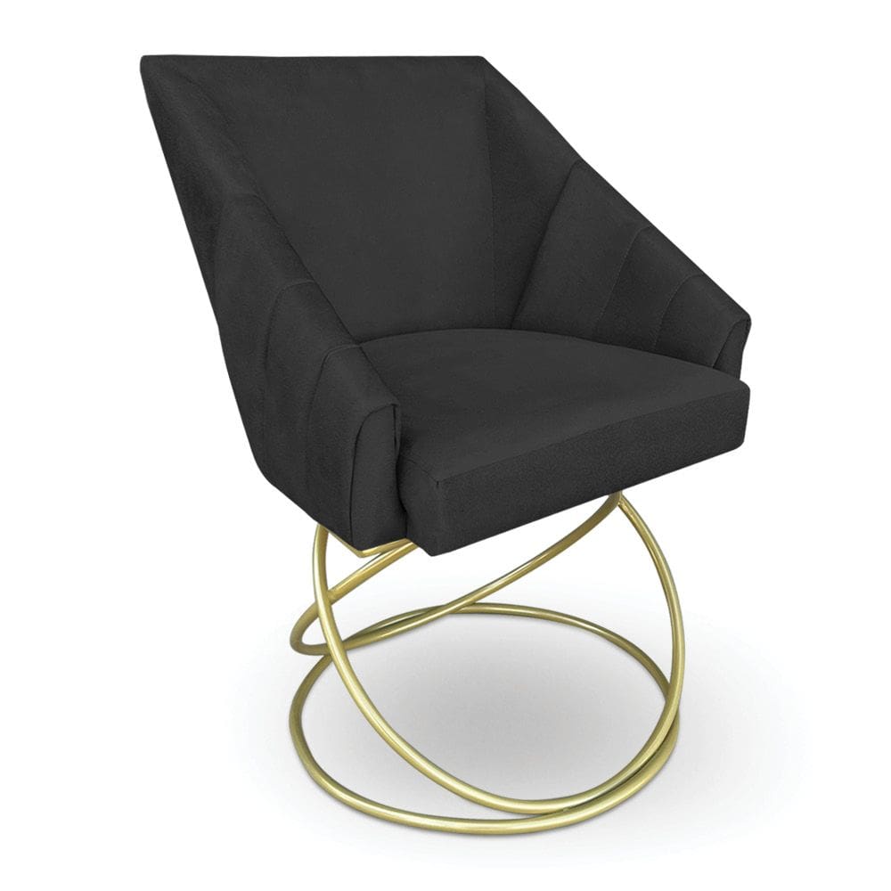 Poltrona Luxo Alana Suede Preto Base de Ferro Dourado - Pallazio