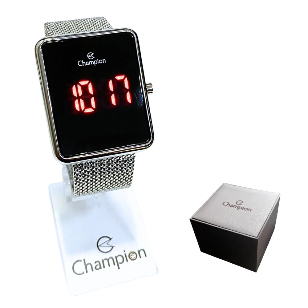 Relógio Champion Feminino Digital Led Vermelho Prateado CH40080T