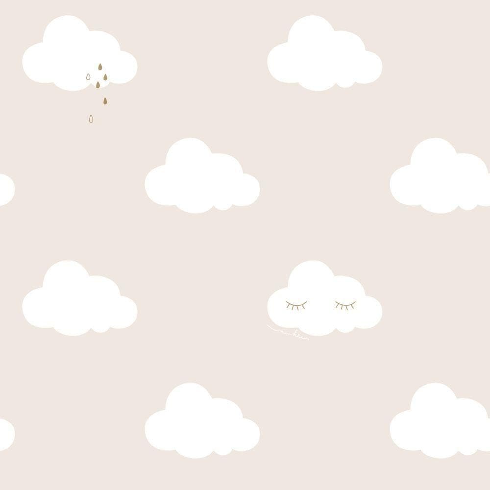 Papel De Parede Fofura Baby Nuvens Fundo Bege Ff4015