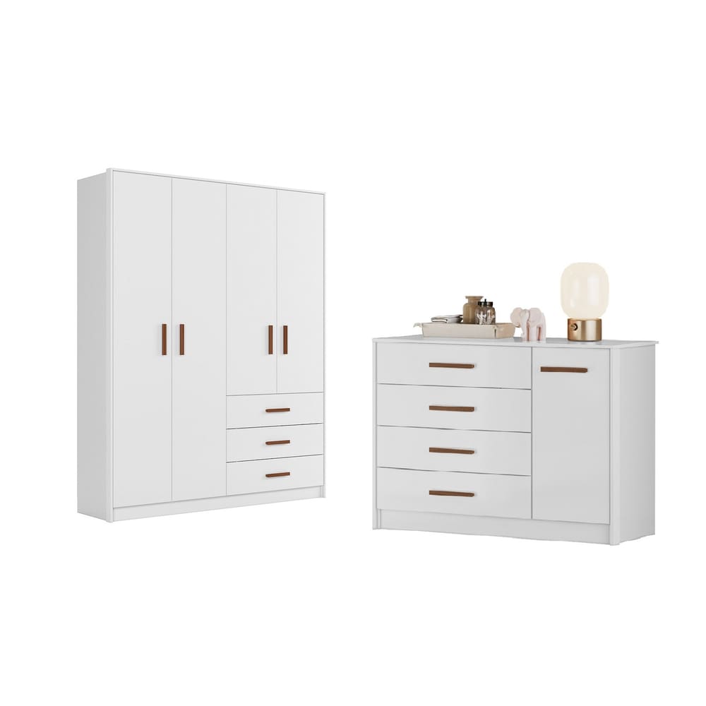 Jogo de Quarto Infantil Roupeiro e Comoda Pérola Branco - Peternella