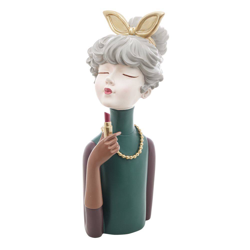 Escultura Decorativa de Resina Boneca C/Batom 31x13cm Wolff