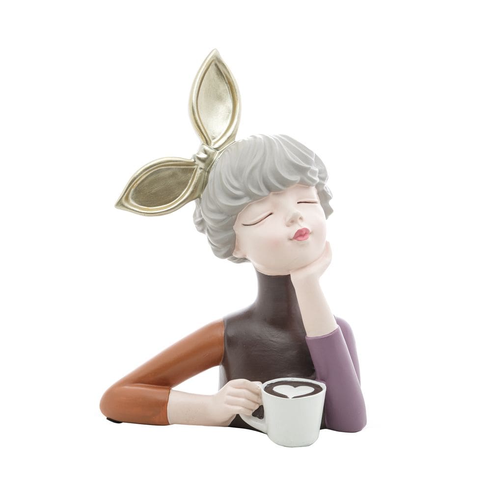 Escultura Decorativa de Resina Boneca C/Xícara 29x21cm Wolff