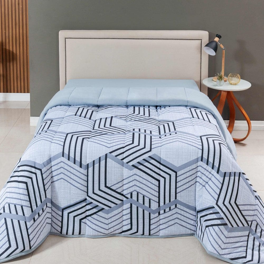 Edredom Cobertor Sonnet Queen Malha Estampada Dupla Face 100% Algodão - Geométrico - Cinza