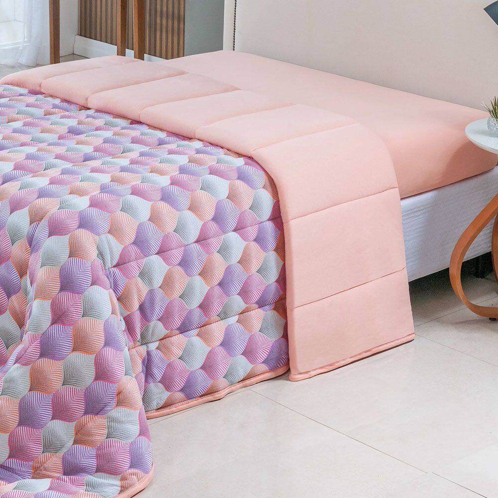 Edredom Cobertor Sonnet Solteiro Malha Estampada Dupla Face 100% Algodão - Mosaico - Salmão