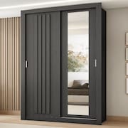 Guarda Roupa Solteiro 2 Portas Darvi c/ Espelho Direito Carraro Preto Touch