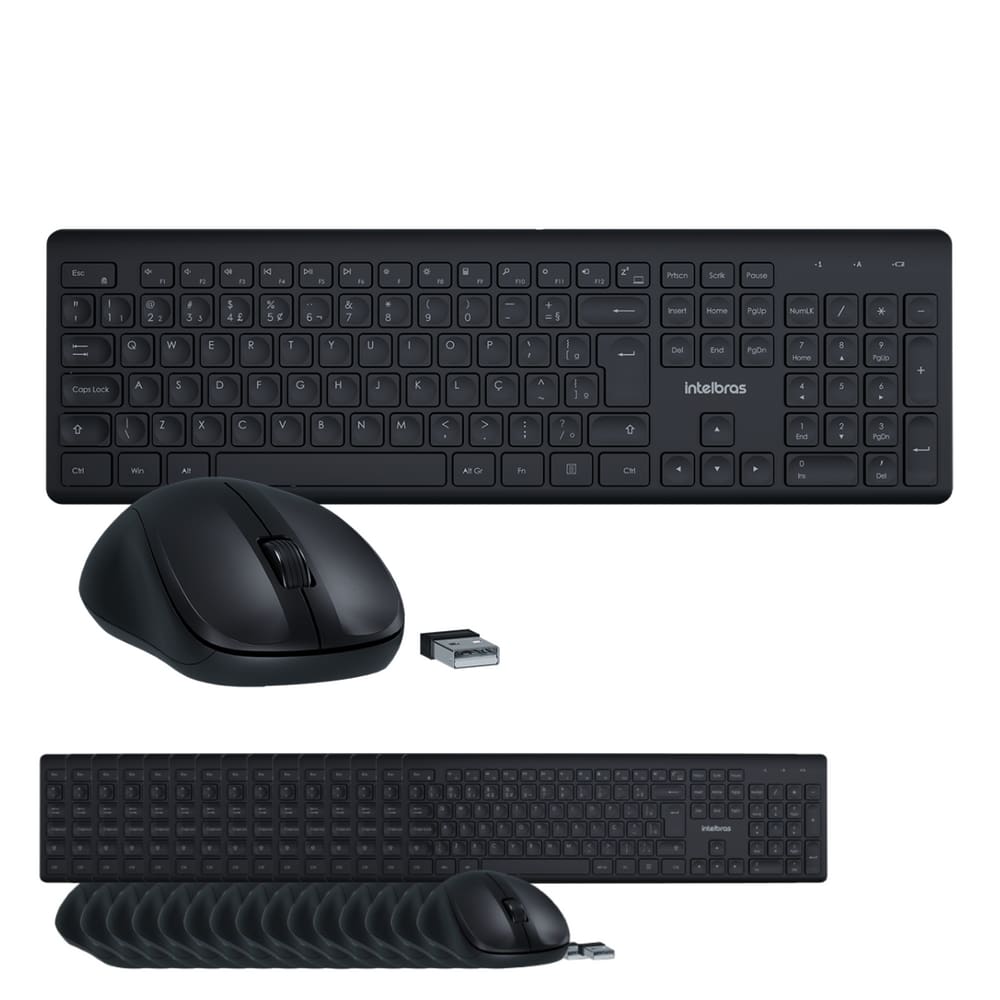Kit Teclado e Mouse Intelbras CSI50 Sem Fio Preto - 15 Unidades