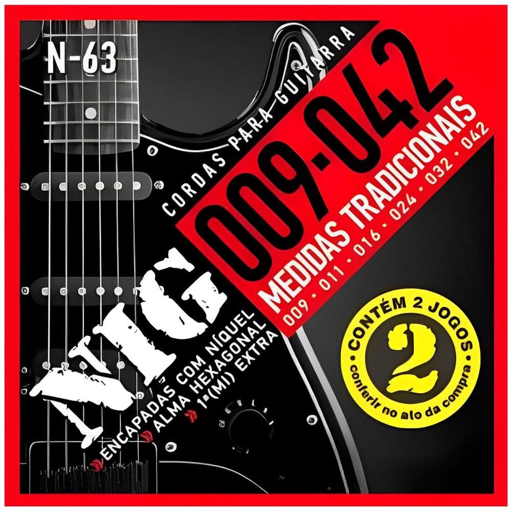 Kit 2 Jogos Encordoamento Guitarra Nig N-63 .009 - 042”