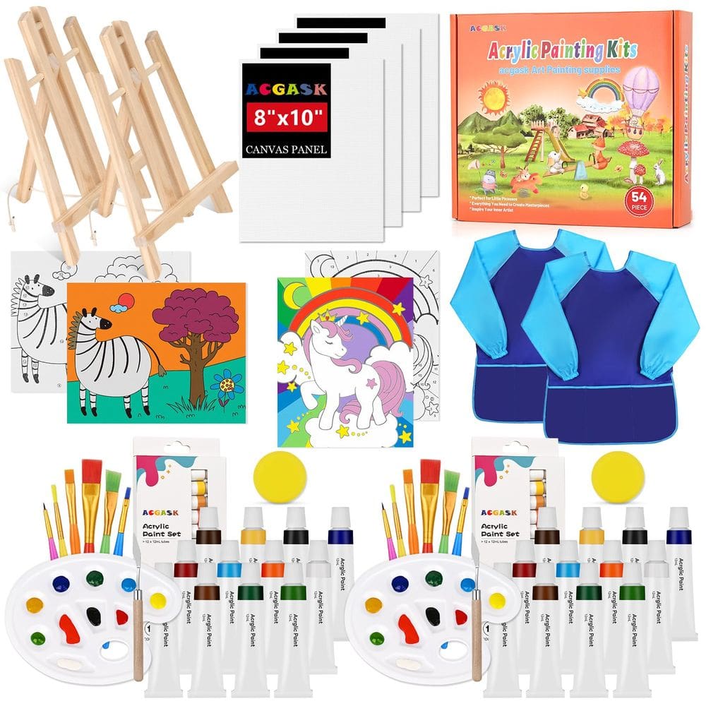 Conjunto de pintura ACGASK 54 peças para crianças com painéis de tela e cavaletes