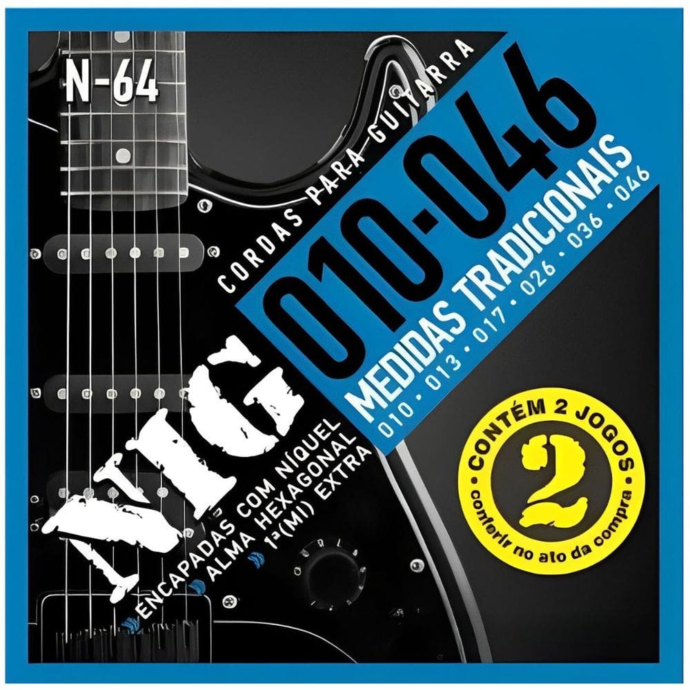 Kit 2 Jogos Encordoamento Guitarra Nig N-64 .010”