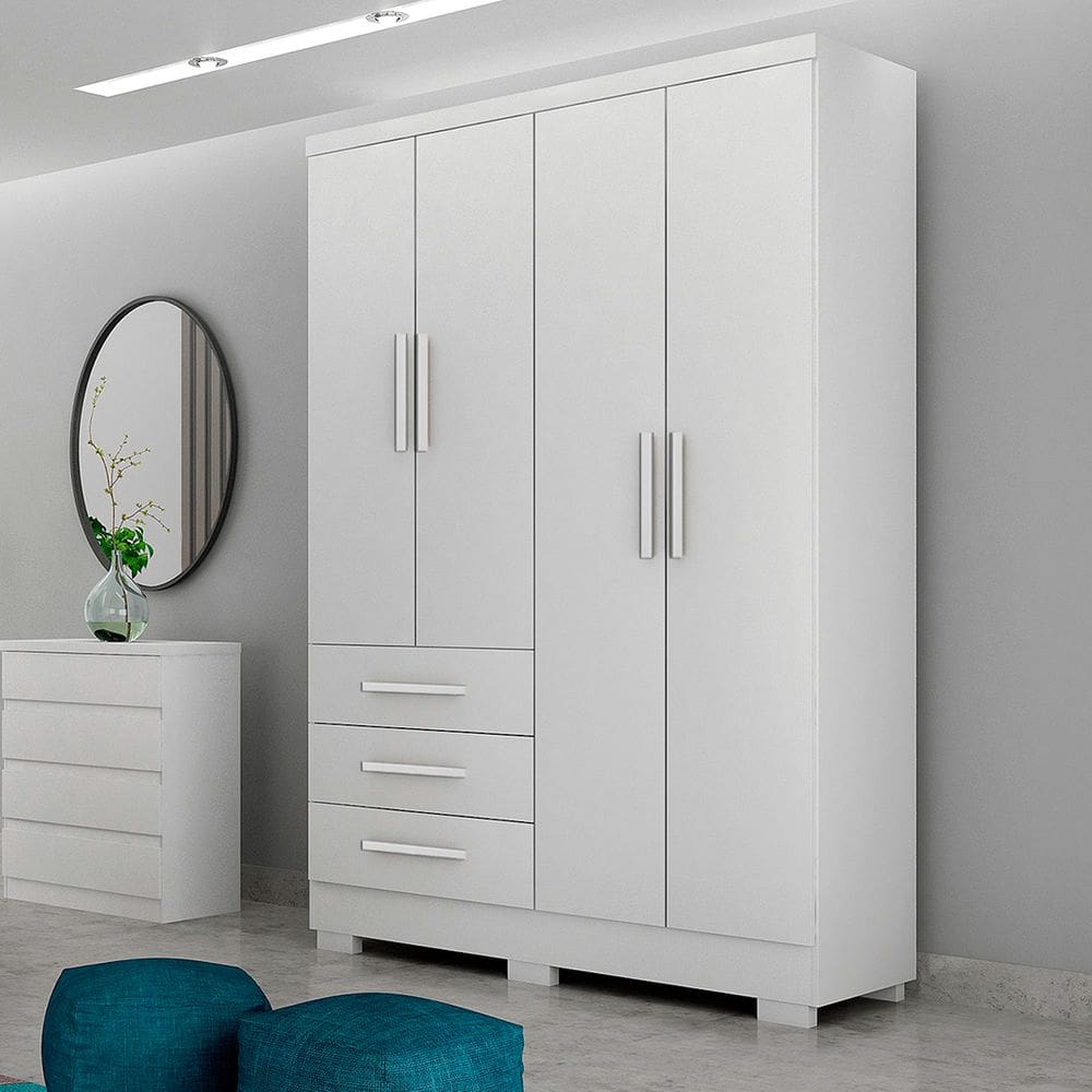 Guarda Roupa Solteiro 4 Portas Encant Branco - Novo Horizonte