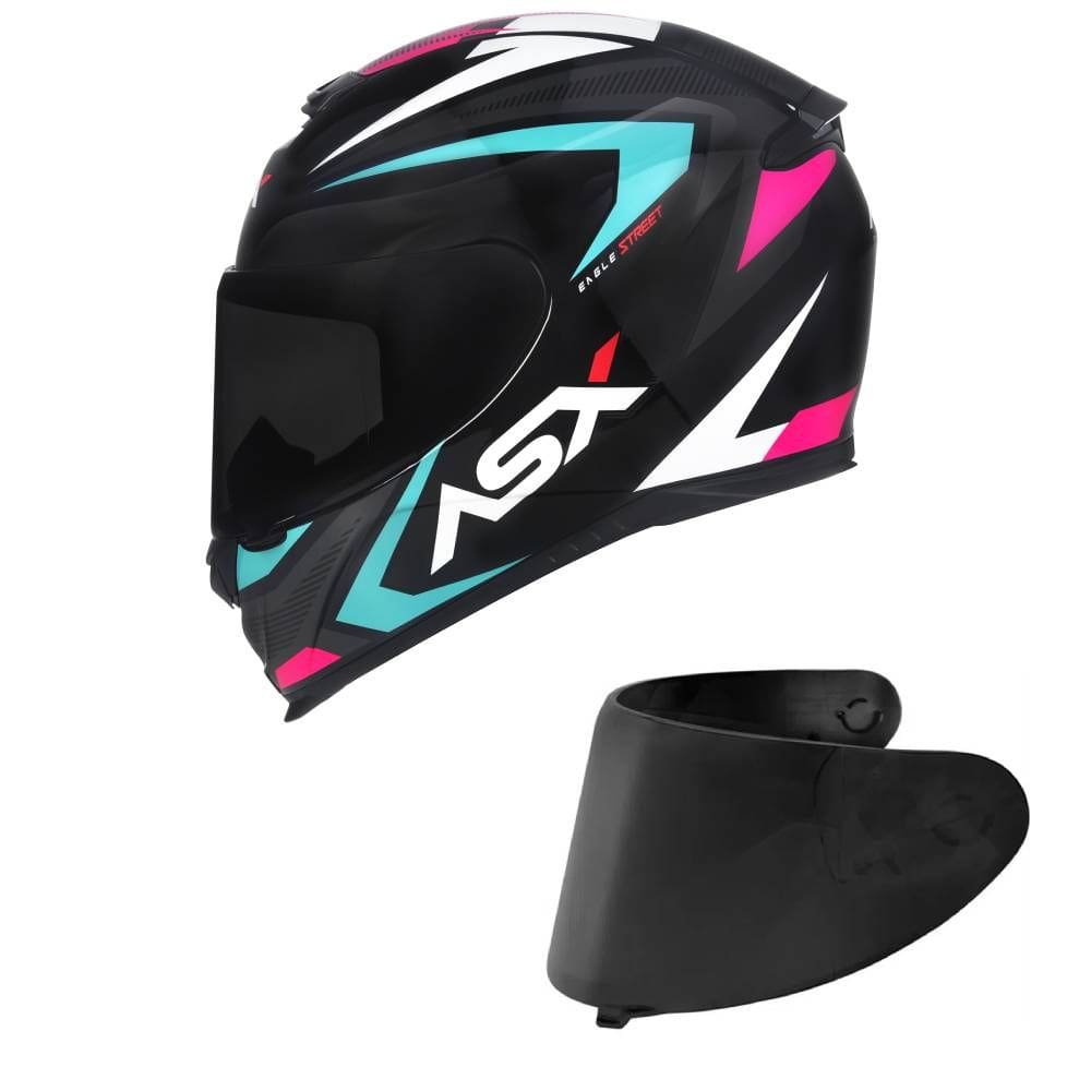 Capacete ASX Eagle Street Preto Tiffany e Rosa Mais Viseira Fumê