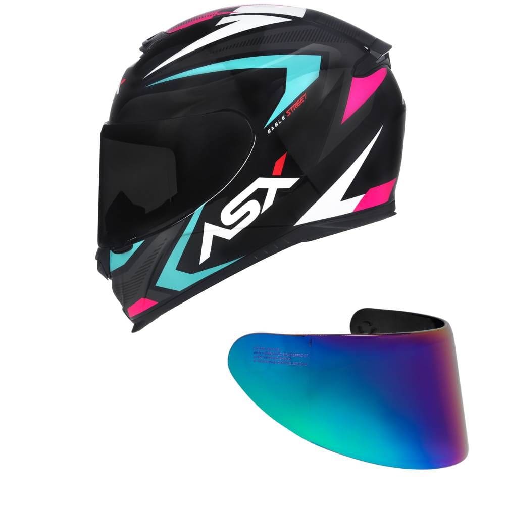 Capacete ASX Eagle Street Preto Tiffany e Rosa Mais Viseira Camaleão