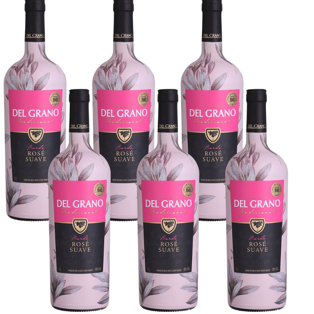 Cx 6 Vinho De Mesa Rosé Bordô Suave Del Grano 1 Litro