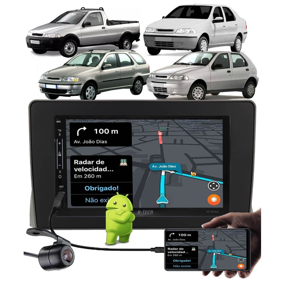 Multimídia 2 Din 7” Polegadas Android Fiat Palio, Siena, Strada, Weekend 1996 até 2005 + Câmera de Ré
