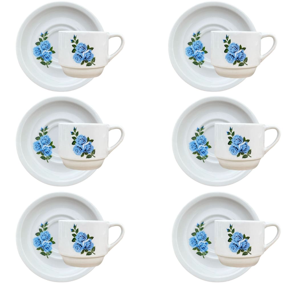 Jogo 6 Xicaras Café/Chá hotel 200ml Empilháveis - Flor Azul
