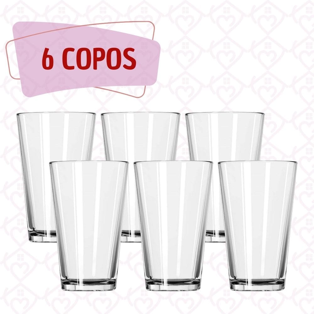 Jogo 6 Copos de Vidro Londres 240ml Resistente Água Suco