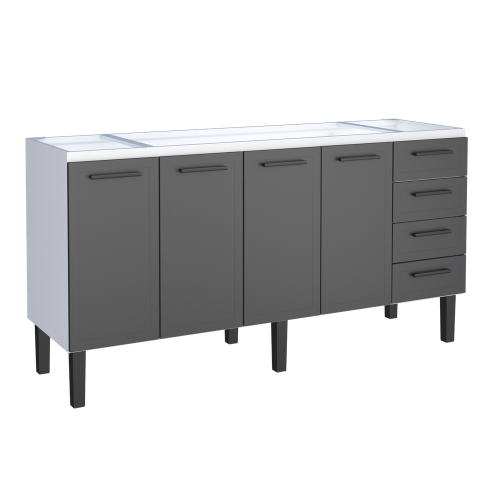 Gabinete Armário Cozinha Juno 1.80 Mt - 4 Portas 4 Gavetas - 100% Aço -Cozimax - PRETO