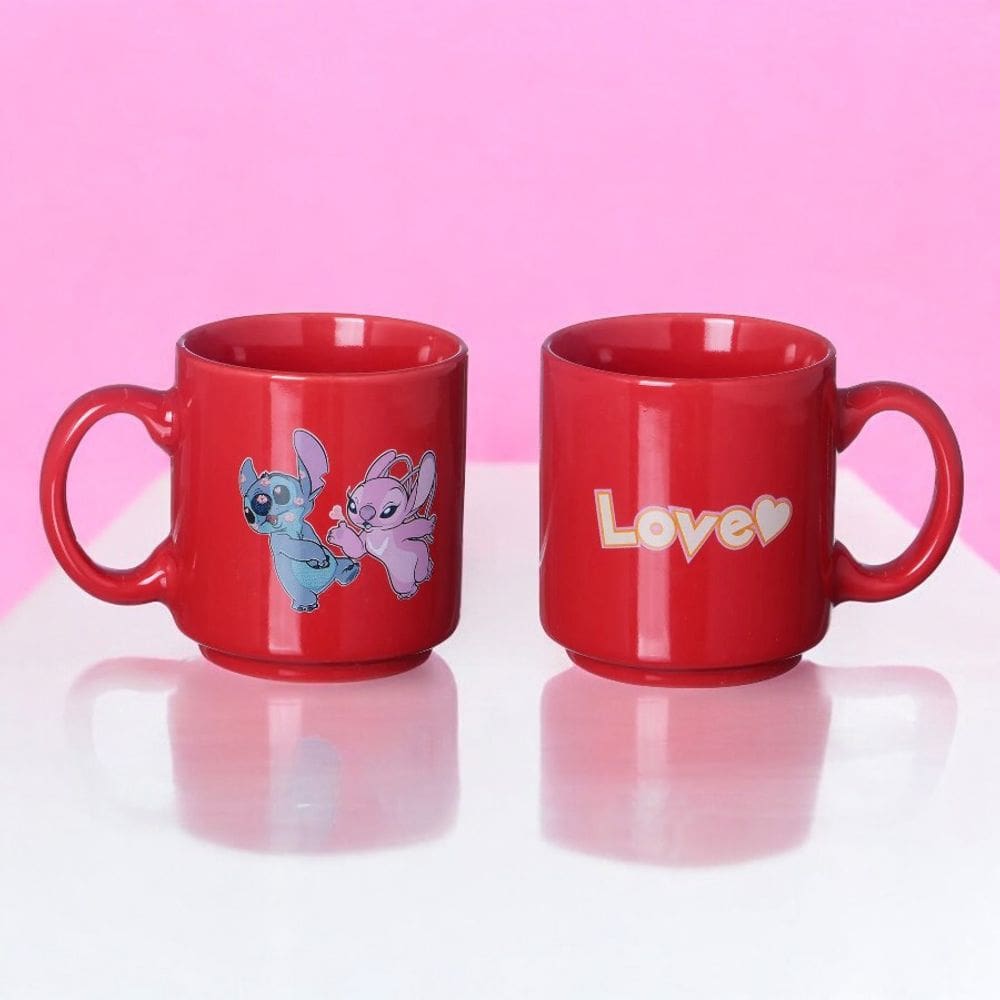 Mini Caneca Stitch Love Angel Cerâmica 100ML - Zona Creativa