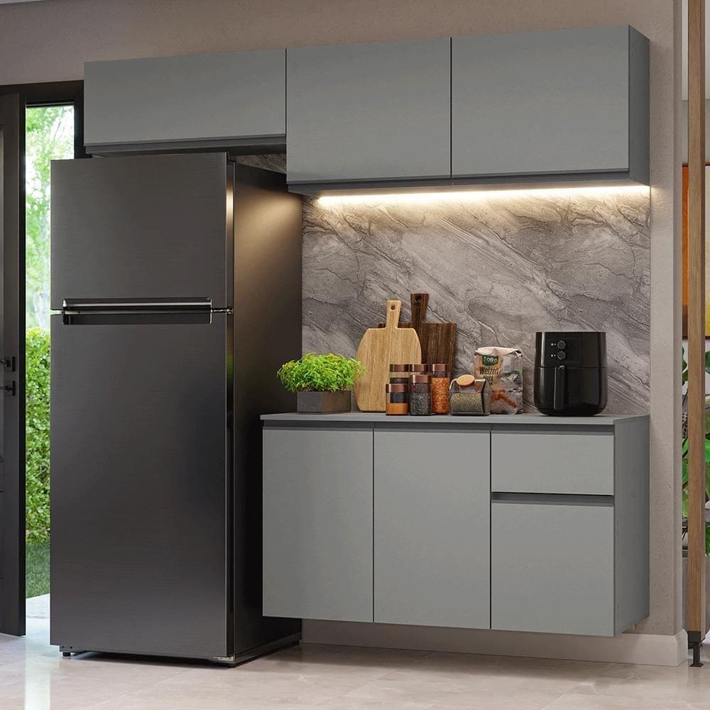 Armário De Cozinha Compacta Suspenso 200cm Cinza Nice Madesa 04xa Cinza