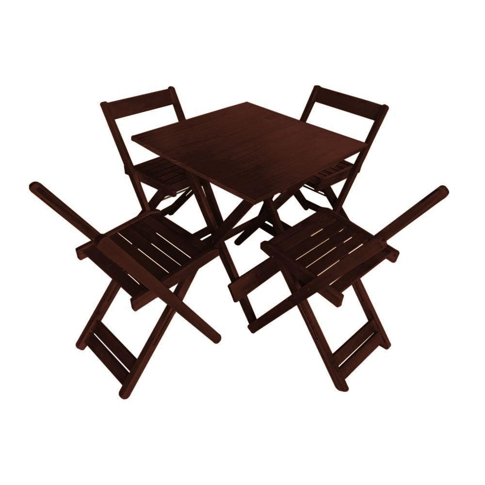 Mesa Dobrável 70x70cm Em Madeira Maciça Para Restaurantes E Lanchonetes Com 4 Cadeiras Imbuia Marrom