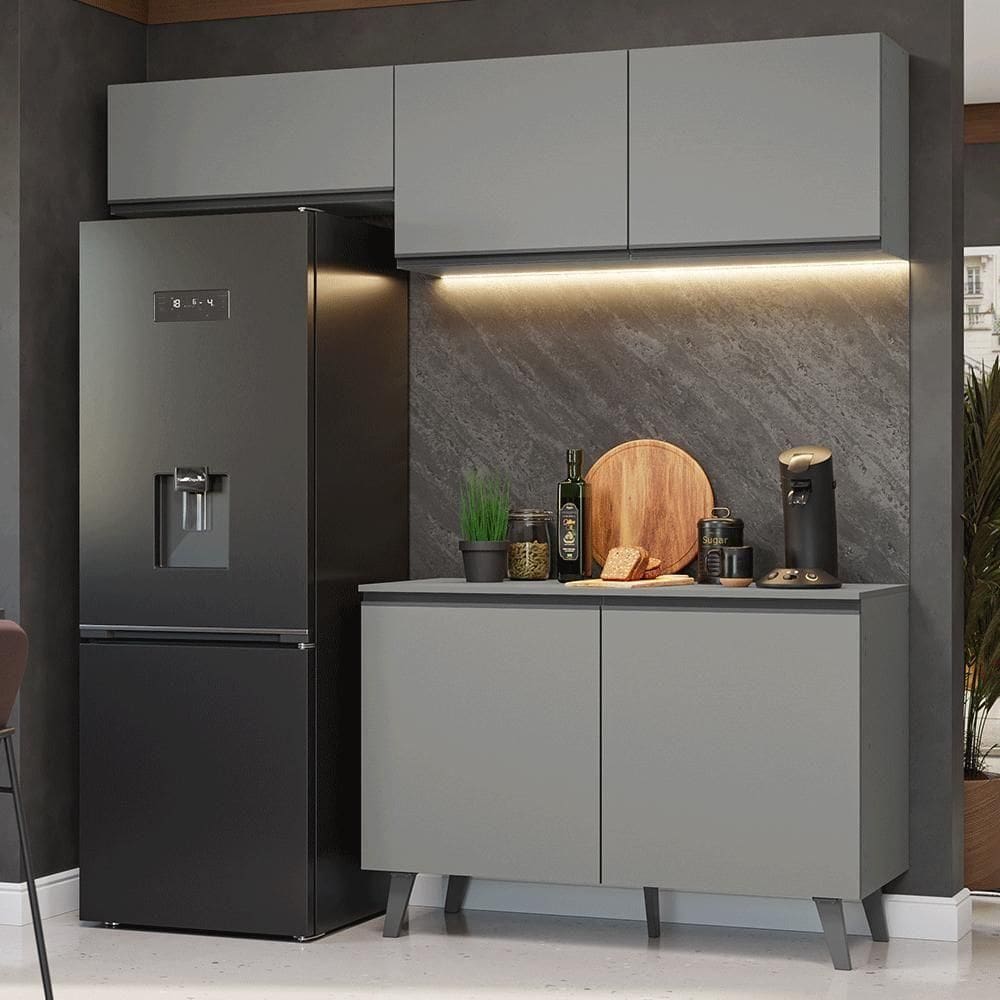 Armário De Cozinha Compacta 200cm Cinza Nice Madesa 01xa Cinza