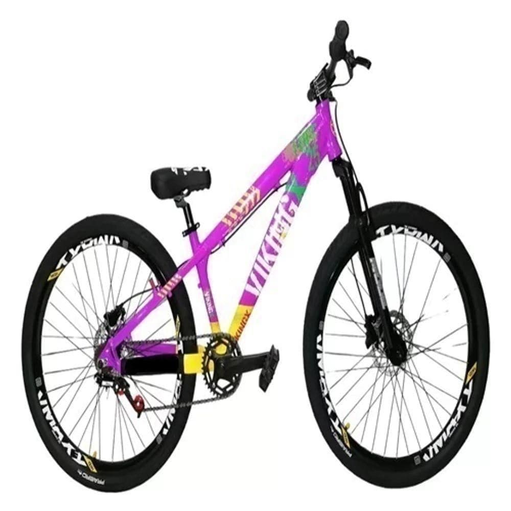 Vikingx Tuff 25 Lilas Com Amarelo Whelling Single Freio Hidraulico Vmaxx Liso Com Suspenão Mecanica