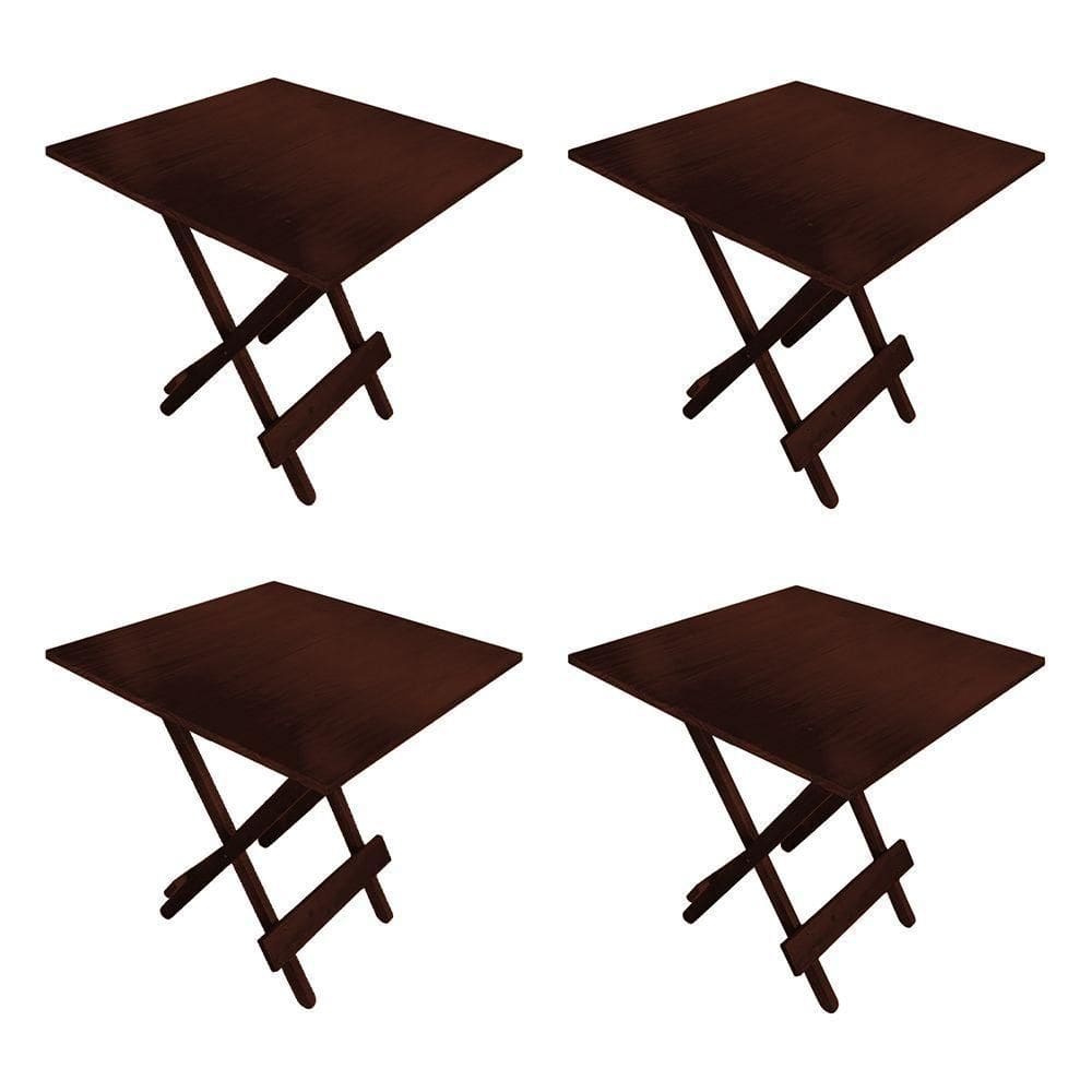 Kit 4 Mesa Dobrável 70x70cm Em Madeira Maciça Para Restaurantes E Lanchonetes Imbuia Marrom