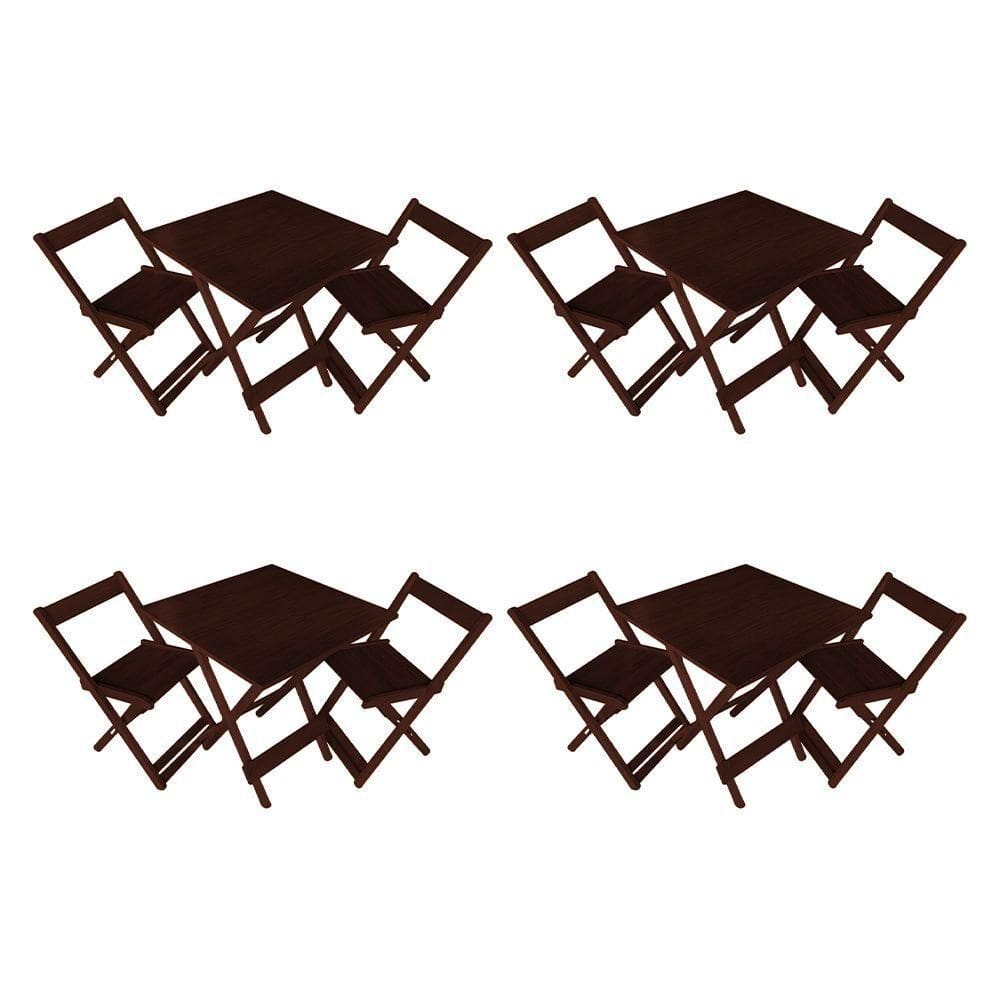 Kit 4 Conjuntos De Mesa Dobrável 70x70cm Em Madeira Maciça Para Restaurantes Com 2 Cadeiras Imbuia Marrom