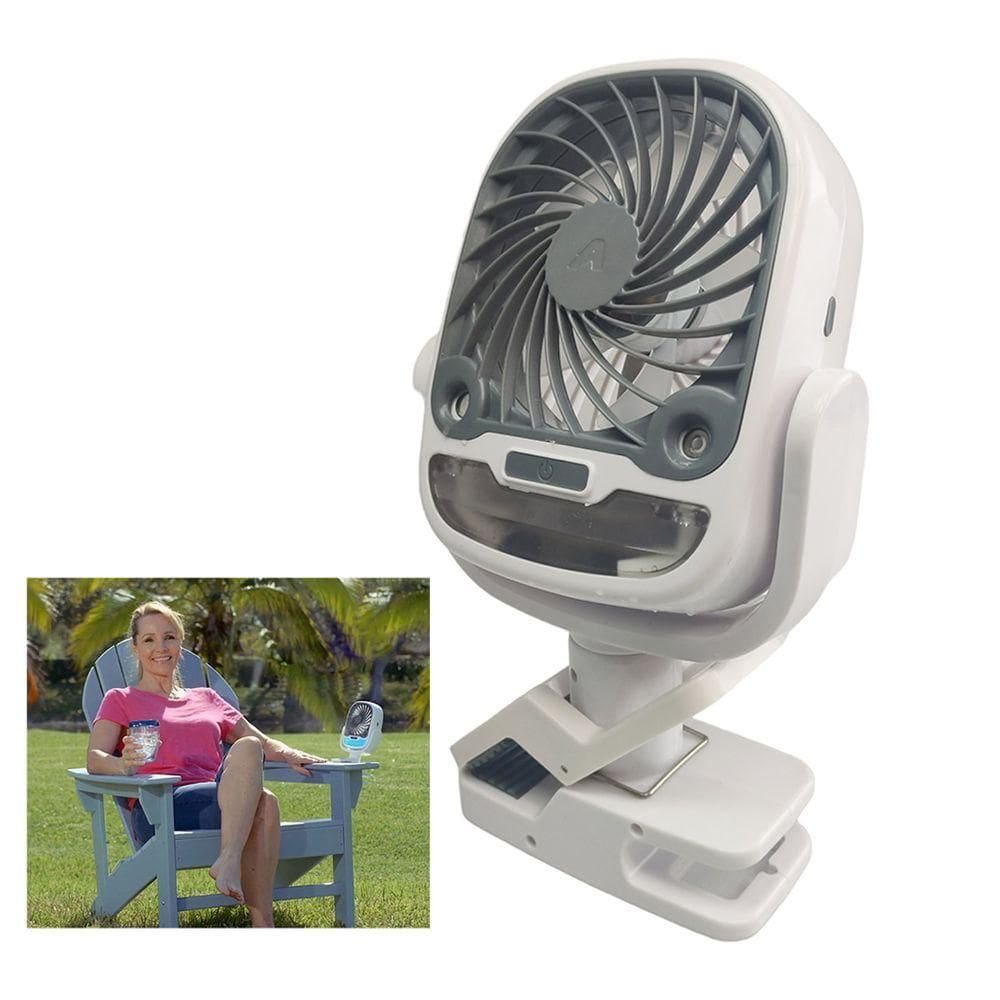 Ventilador De Mesa Umidificador Bateria Recarregavel Usb Garra Gancho 3 Velocidades