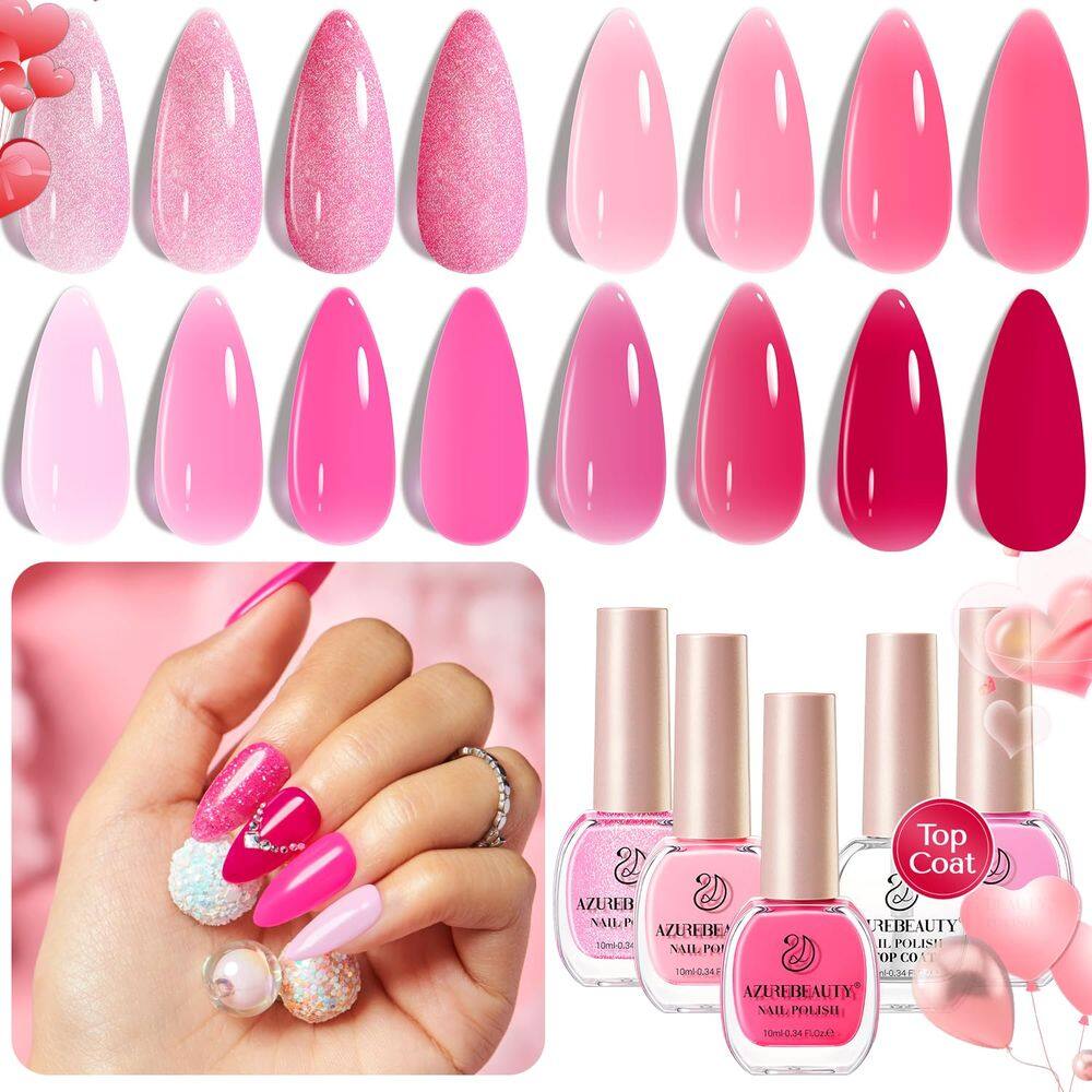 Conjunto de esmaltes AZUREBEAUTY 4 cores Baby Pink Red Glitter