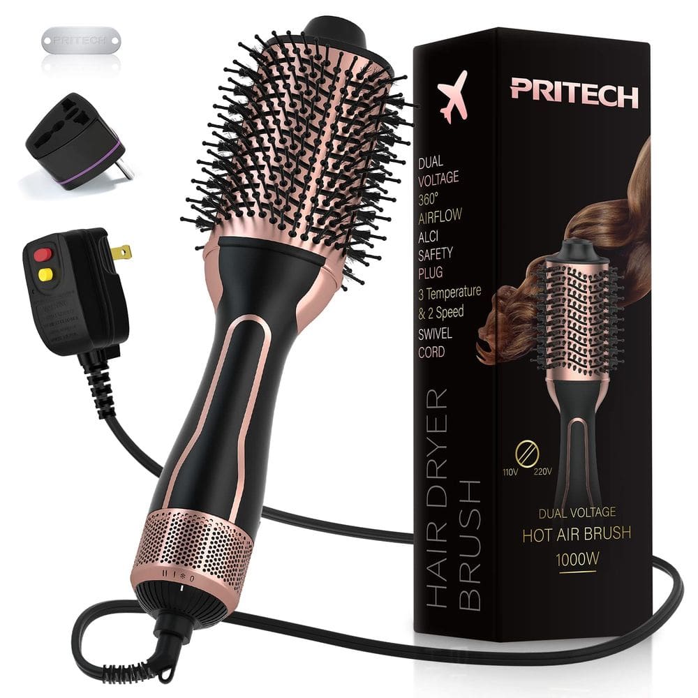 Escova para secador de cabelo PRITECH Dual Voltage 1000W 4 em 1 Ionic