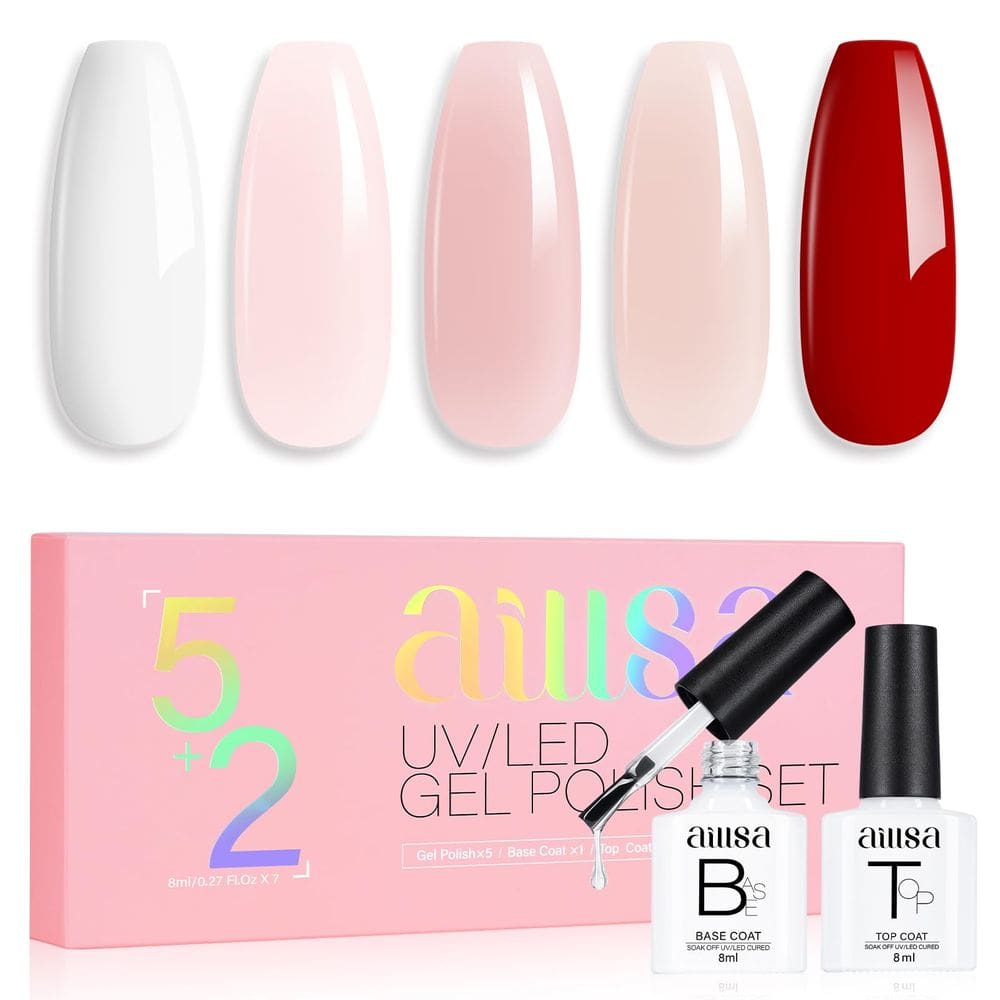 Conjunto de esmaltes em gel AILLSA Nude Pink White Red 8mL 5+2