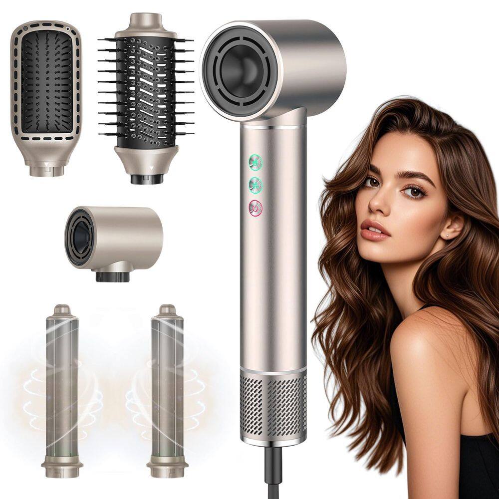 Secador de cabelo, escova, secagem, alisamento, ondulação, ar quente, 5 em 1