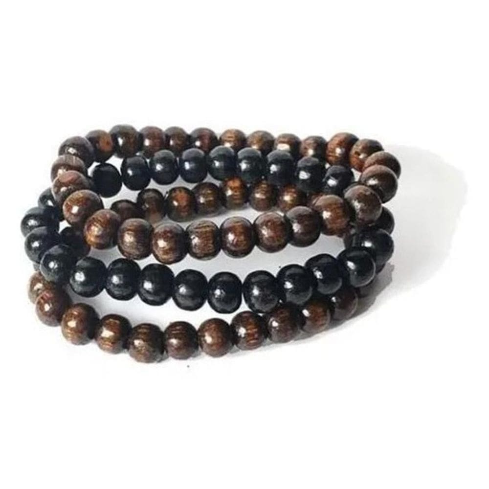 Combo Pulseira De Bolinha Madeira Kit 3 Peças