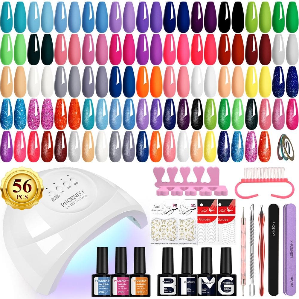 Kit de esmalte de gel PHOENIXY com luz UV 48 W 56 unidades 108 Effect