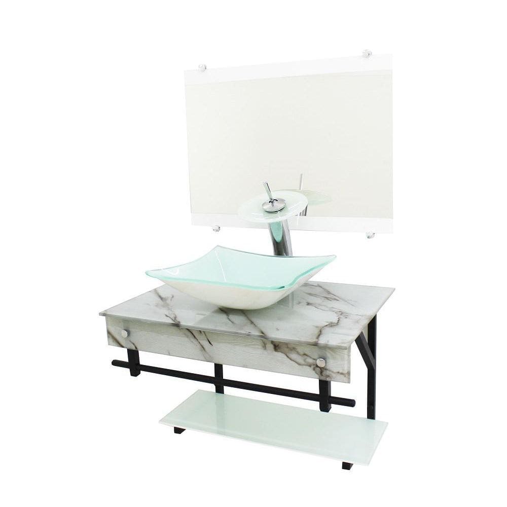 Gabinete De Vidro 70Cm Apx Cuba Retangular - Mármore Branco