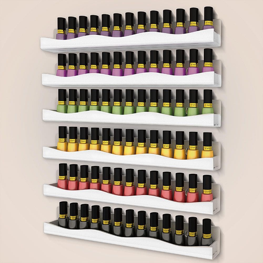 Prateleira de esmaltes YMVV 15, prateleira montada na parede, pacote com 6 unidades, branca
