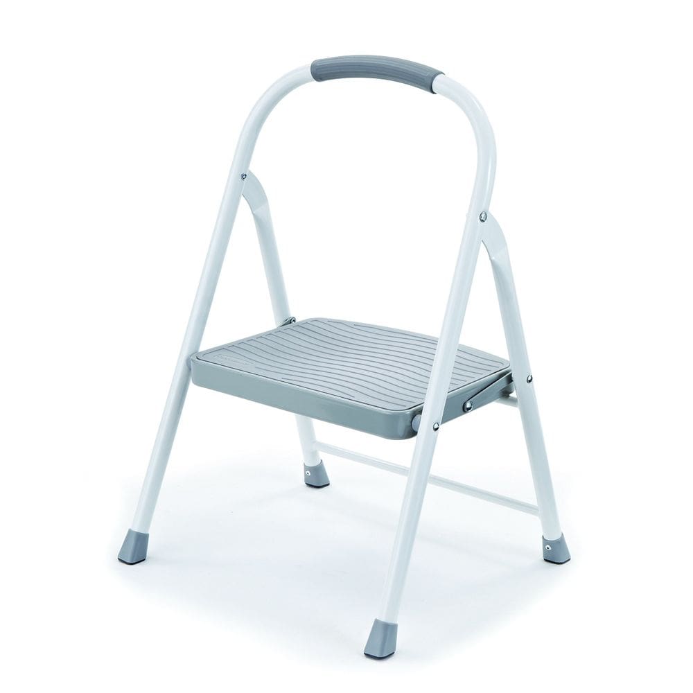 Escada de degrau Rubbermaid de aço dobrável de 1 degrau branca