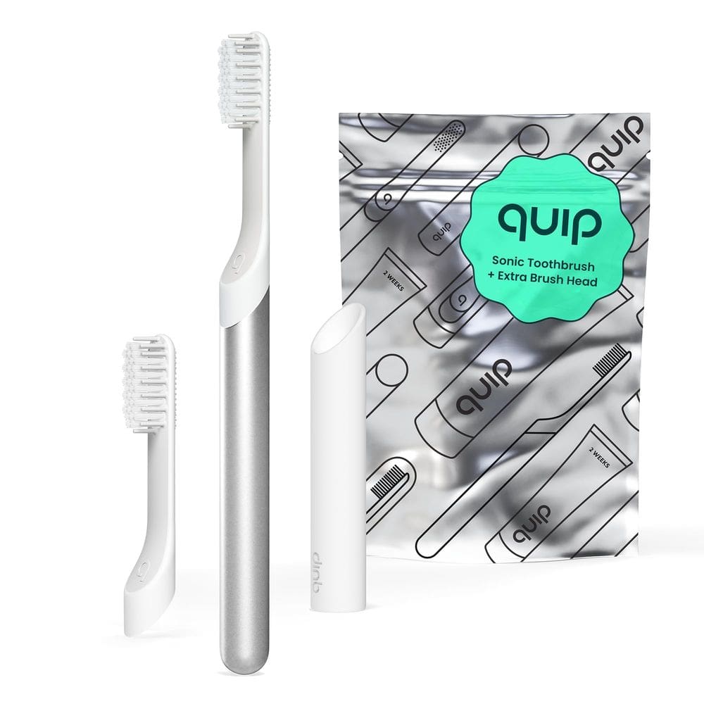 Escova de dentes elétrica Quip Sonic para adultos com temporizador prateado