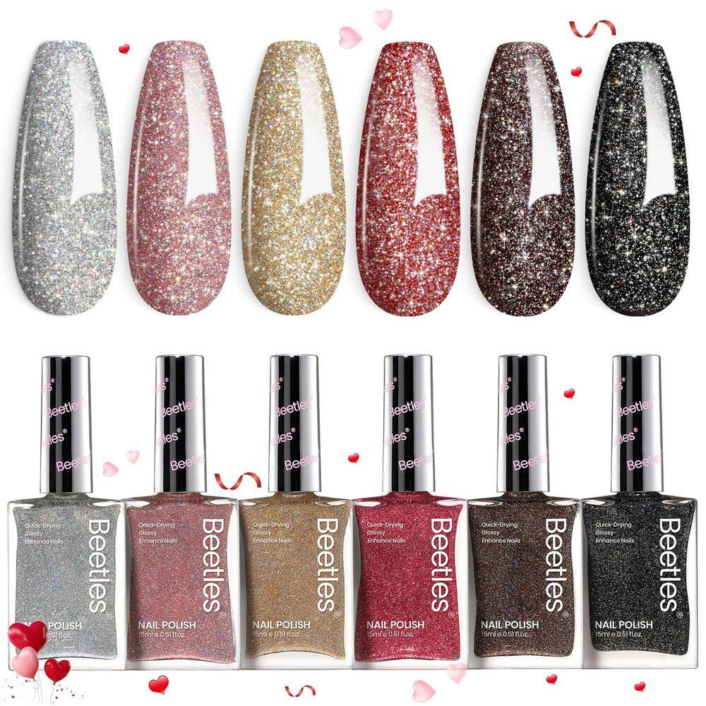 Conjunto de esmaltes beetles Glitter 6 cores Quick Dry