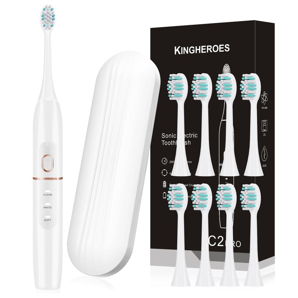 Escova de dentes elétrica kingheroes C2PRO 4 modos 42000 VPM branca