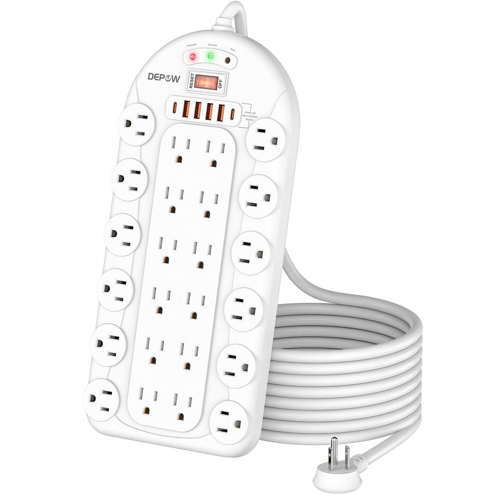 Protetor de sobretensão Power Strip DEPOW 24 tomadas AC 6 USB branco