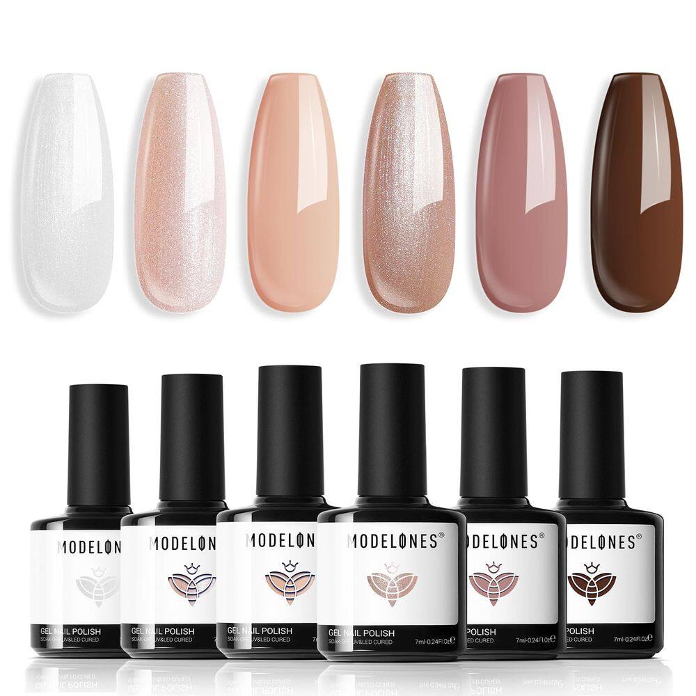 Conjunto de esmaltes em gel modelones 6 cores Nude Hema Free